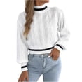 thumbnail image 3 of AHTJRT Women's Autumn Winter Sweaters Fashion Mock Neck Twist Knitted Tops Fashion Long Sleeve Striped Color Pullover Sweaters White M, 3 of 8