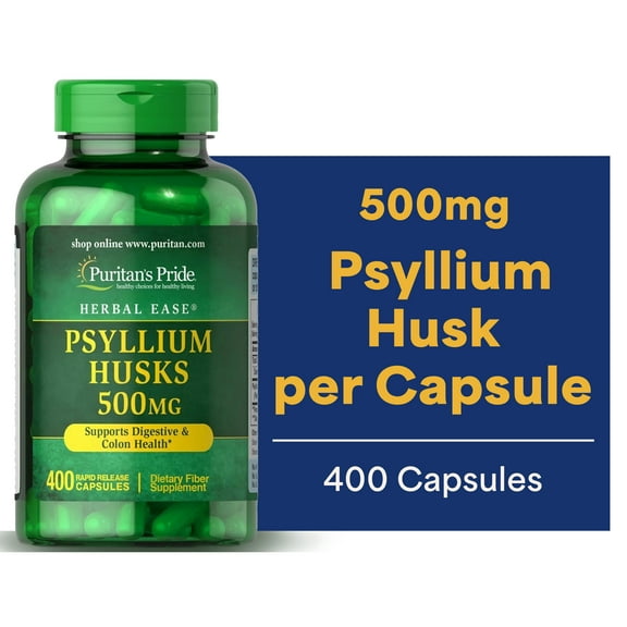 Puritan's Pride Psyllium Husks 500 mg Supports Digestive and Colon Heatlh, 400 Capsules, by Puritan's Pride, 400 Count