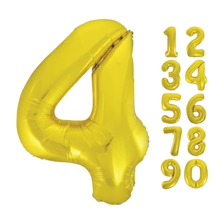 Unique Industries Foil Big Number 4 Shaped 34" Gold Solid Print Balloon