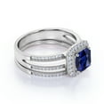 thumbnail image 3 of JeenMata 1.75 ct - Cushion Cut Cornflower Lab Created Blue Sapphire - Vintage - Halo - Lab Created Blue Sapphire Wedding Set - 18K White Gold over Silver, 3 of 6