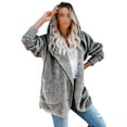 thumbnail image 1 of LUXUR Ladies Open Front Outwear Mid Length Work Sherpa Jacket Light Grey M, 1 of 3