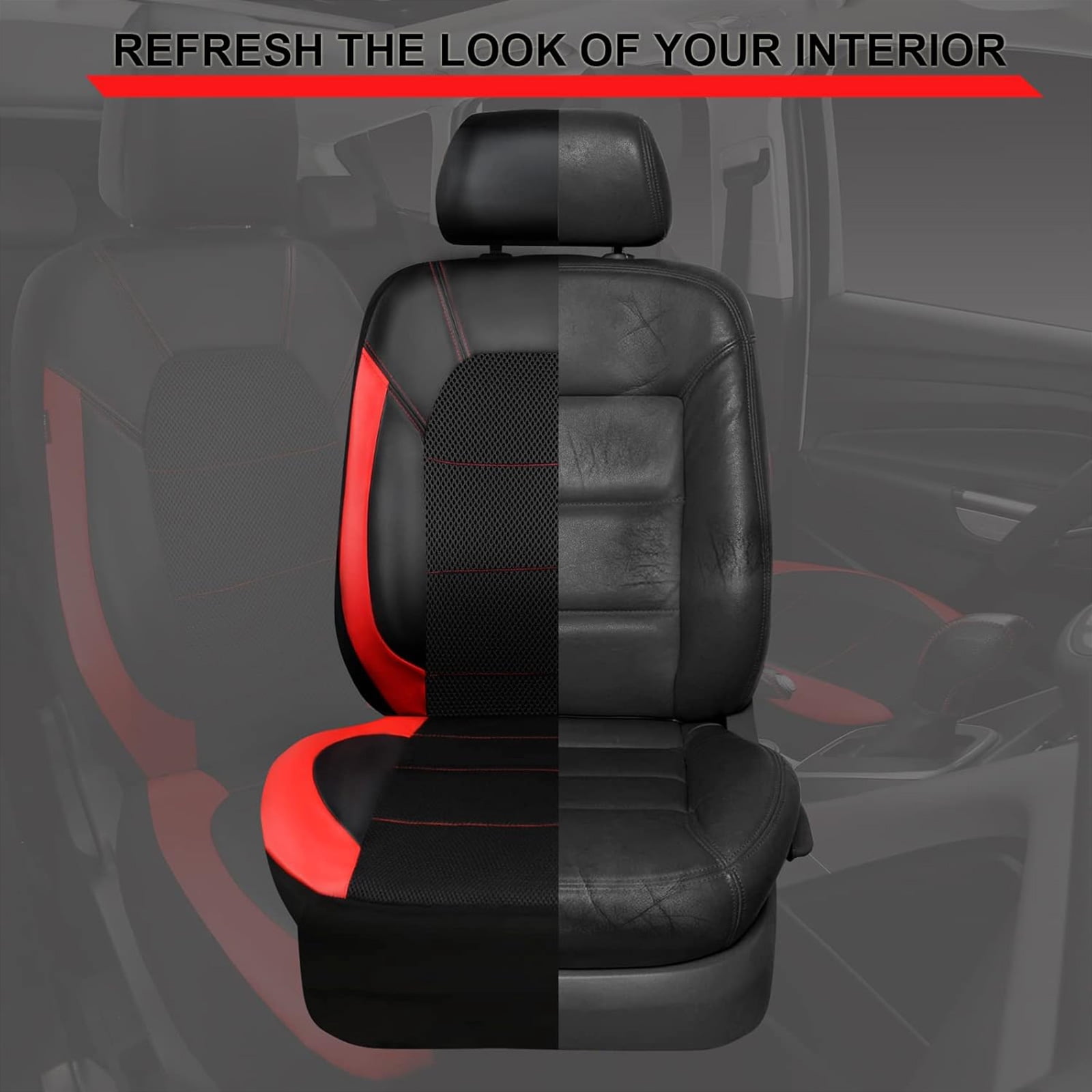 CAR GRAND Leather car seat covers front pair air mesh breathable universal fit airbag compatible car, SUV, truck and van red
