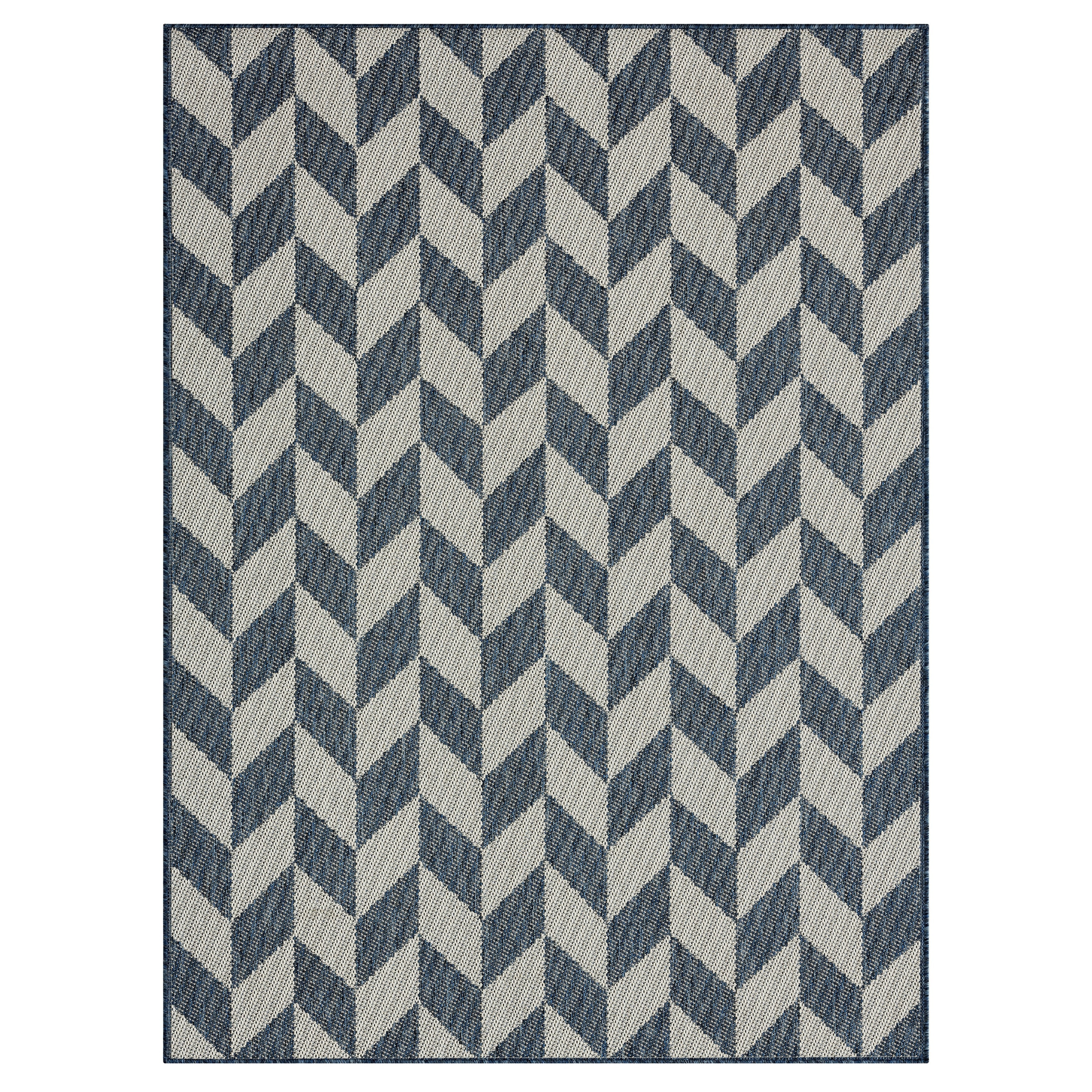 Nicole Miller New York Patio Country Calla Contemporary Herringbone Indoor/Outdoor Area Rug, Blue/Cream, 6'6"x9'2"