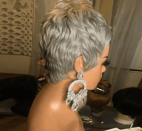 SUCS Grey Short Pixie Cut Bob - 100% Human Hair Wigs For Women and Girls, Wavy Wigs, Glueless