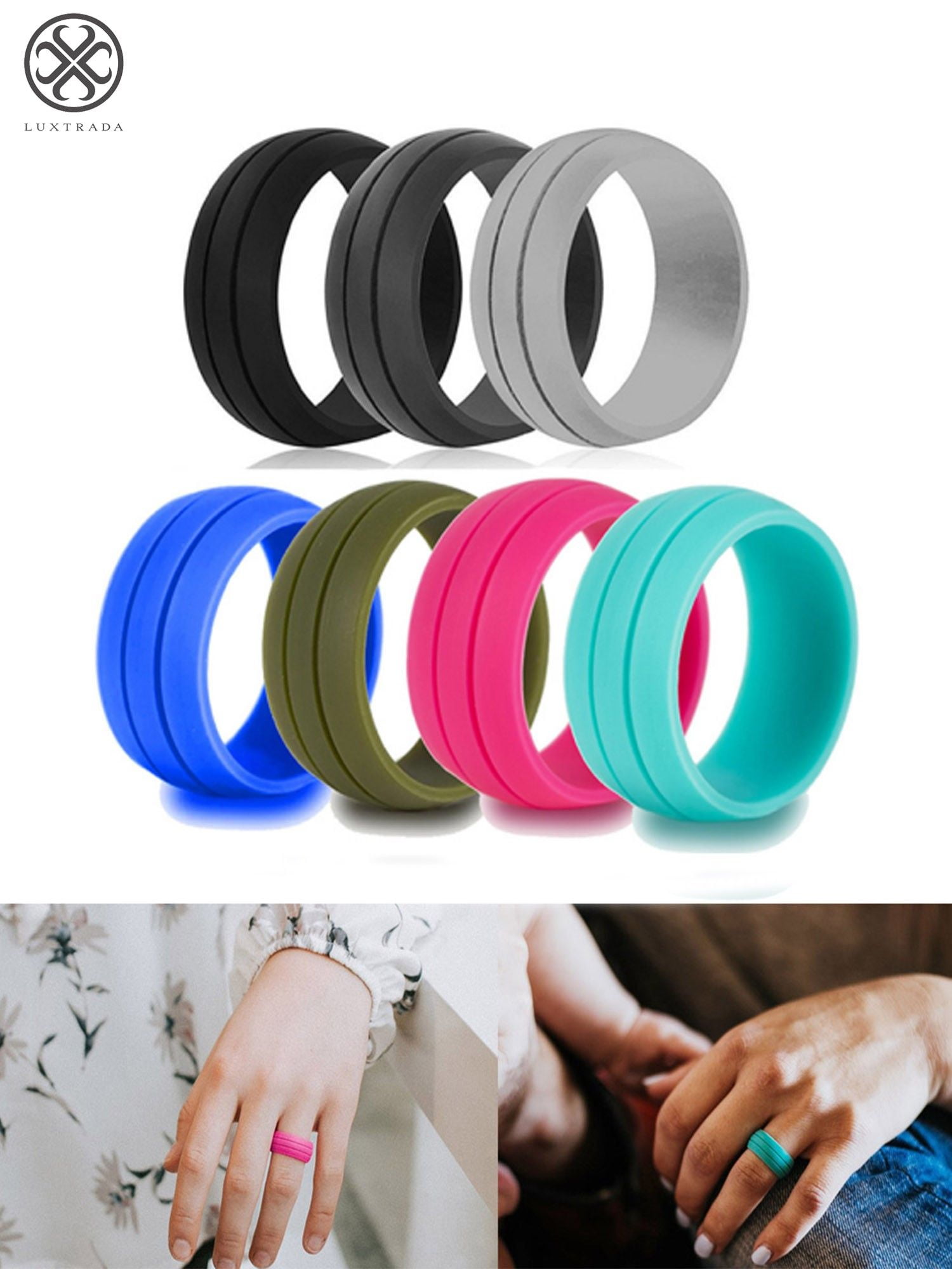 Silicone Wedding Ring for Women Men 8 mm Wide Rubber Bands 7 Pack
