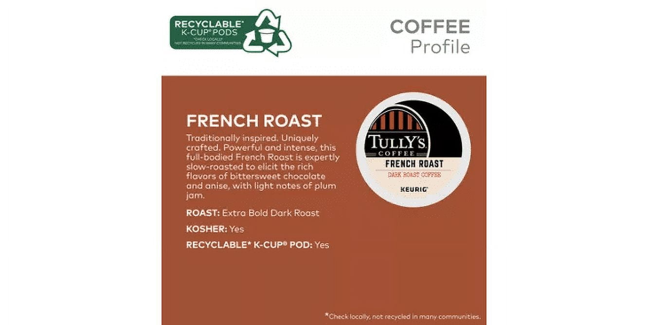 Tullys Coffee Dark Roast, French Roast, 12 ct K, Cups for Keurig Brewers