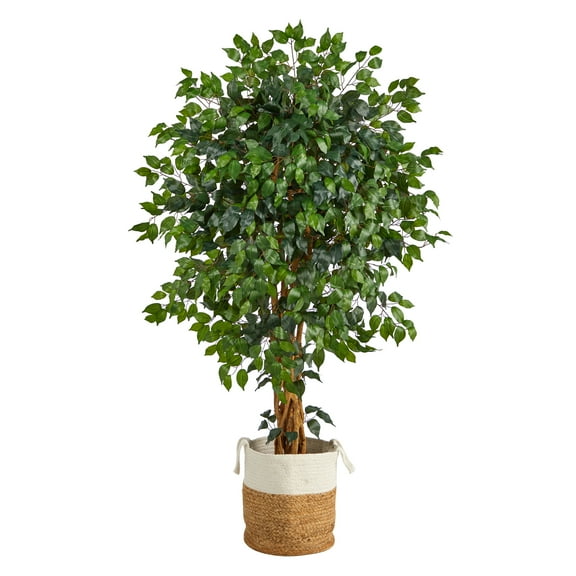 Nearly Natural 5.5' Palace Ficus Artificial Tree with in Handmade Natural Jute and Cotton Planter