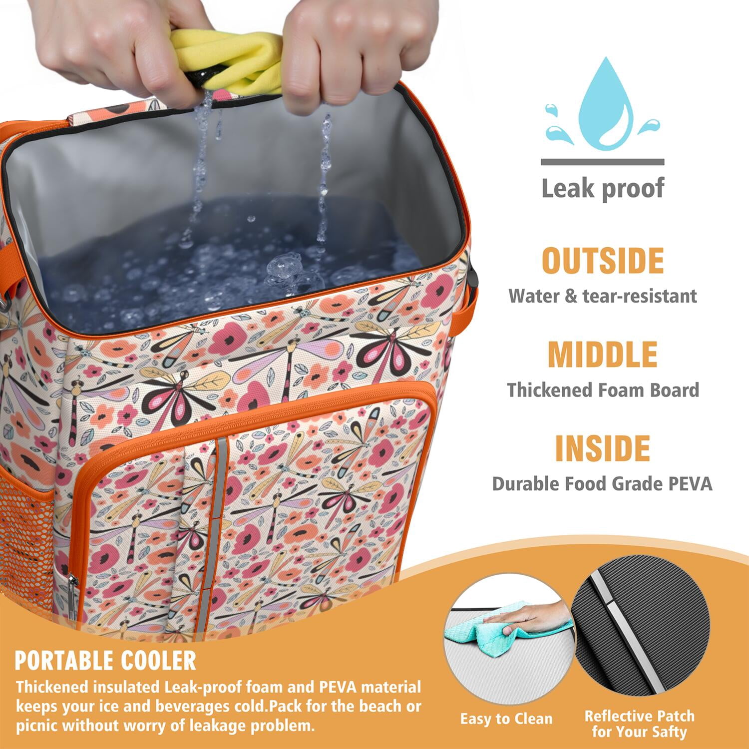 Travel Cooler Bag - Pioneer Flower Floral Print Pattern Camping Beer Cooler Backpack with Bottle Opener- Waterproof Insulated Picnic Backpacks - Cooler Bag for Beach