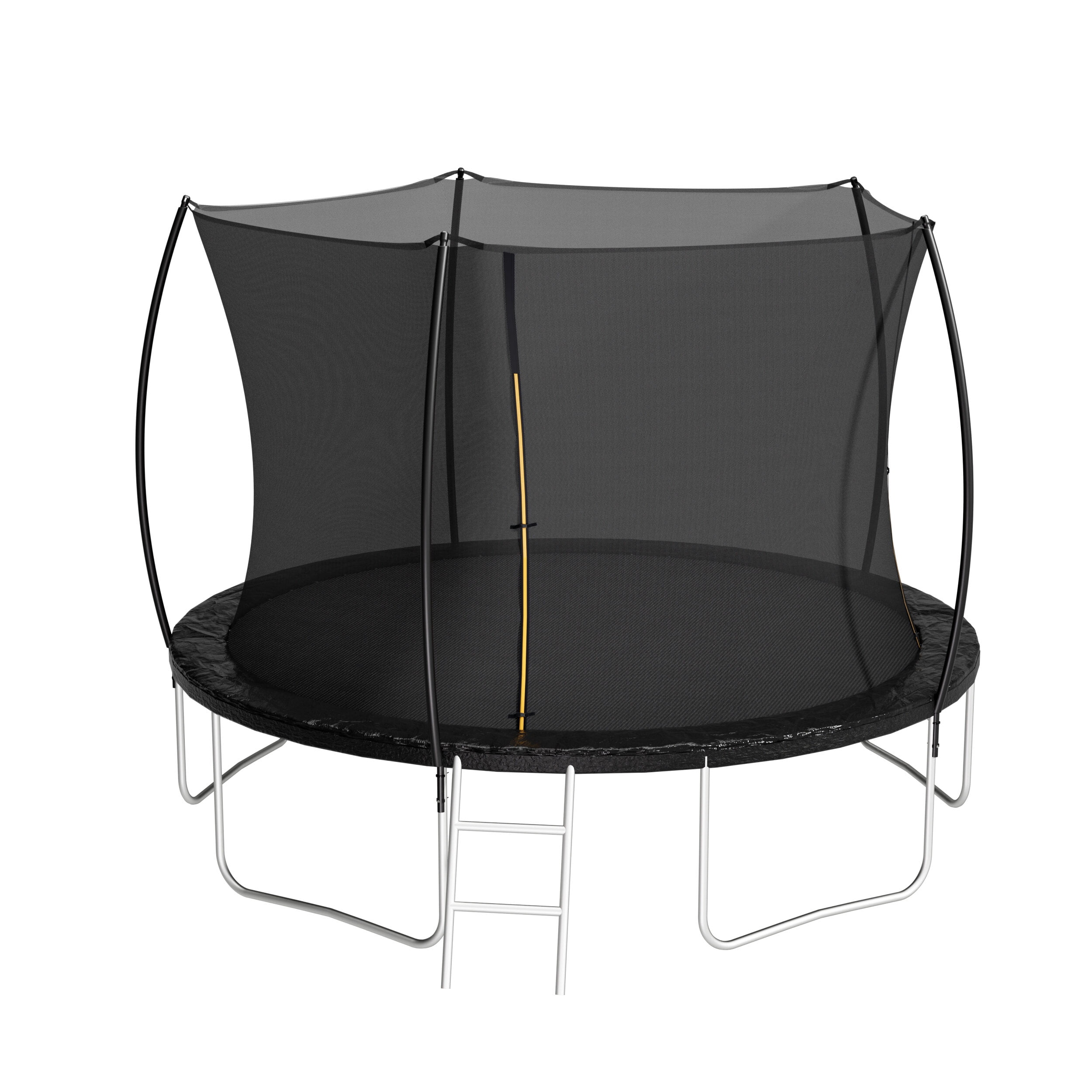Mini Trampoline, 12FT Trampoline (Double-side color pad) , Trampoline for Kids and Adults with Enclosure Net and Ladder,Curved fence pole, Black Trampoline For Kids,Steel Fitness Trampoline