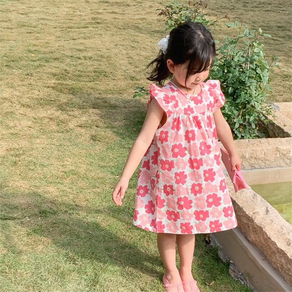 Vedolay Young Girls Dress Girls Satin Tulle Princess Pageant Dress for Wedding Kids Pearls Prom Ball Gowns with Bow-Knot,Pink 1-2 Years