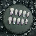 thumbnail image 5 of 10pcs Artisan-Made Y2K Fake Nails - Original Design Purple & White Press-Ons with Diamond & Gem Details, Shimmer Gradient Retro Decorative Nail Sets for Stylish Looks, 5 of 9