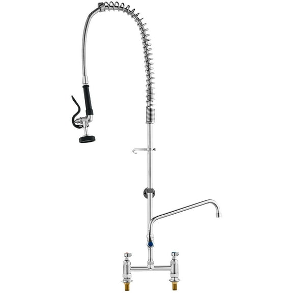 VEVOR Industrial Sink Faucet, 44" Tall, 8" Install Space, 12" Rotating Spout, Surface Mount, Brass-Made with Extendable Sprayer, Suitable for Single/Triple Basin
