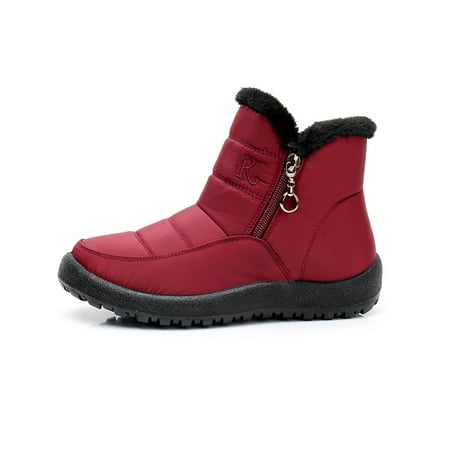 

Eloshman Women Winter Snow Boots Waterproof Warm Ankle Booties Red US 8