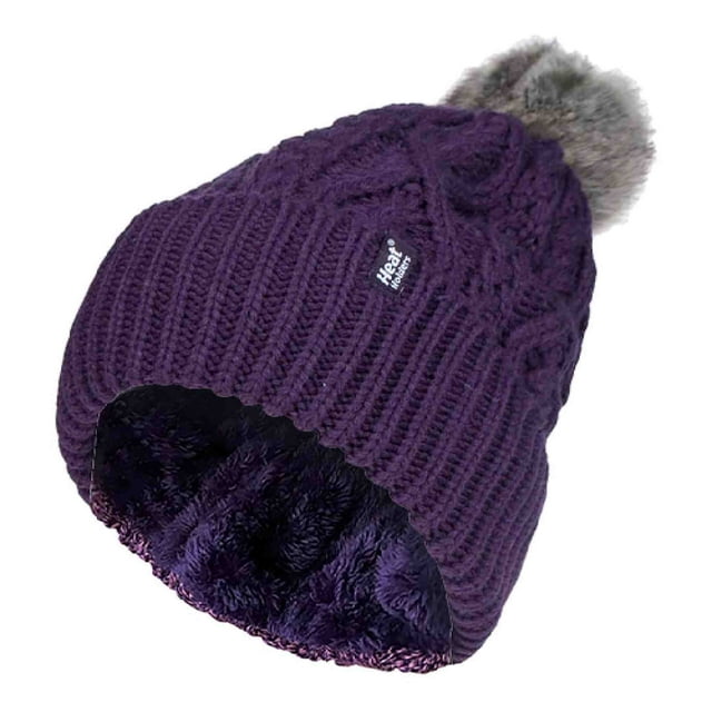 Porte-Chaleur - Bonnet à Pompons Côtelé pour Femmes avec Doublure en Polaire