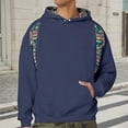 thumbnail image 2 of KHONTS Men's Boho Patchwork Hooded Sweatshirt Ethnic Pattern Hoodie Casual Baggy Pullover Sweatshirt with Pocket Navy XL, 2 of 4