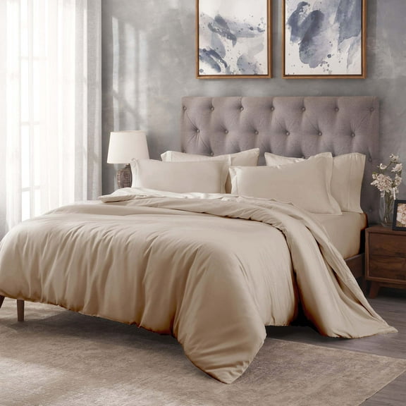 Superior Egyptian Cotton 400 Thread Count Duvet Cover Set, Full/Queen, Tan