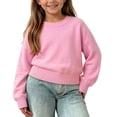 thumbnail image 3 of BXJX Girls Knit Cotton Sweaters, Stretchable School Crew Neck Long Sleeve Pullover Tops Pink Size 6 T, 3 of 7