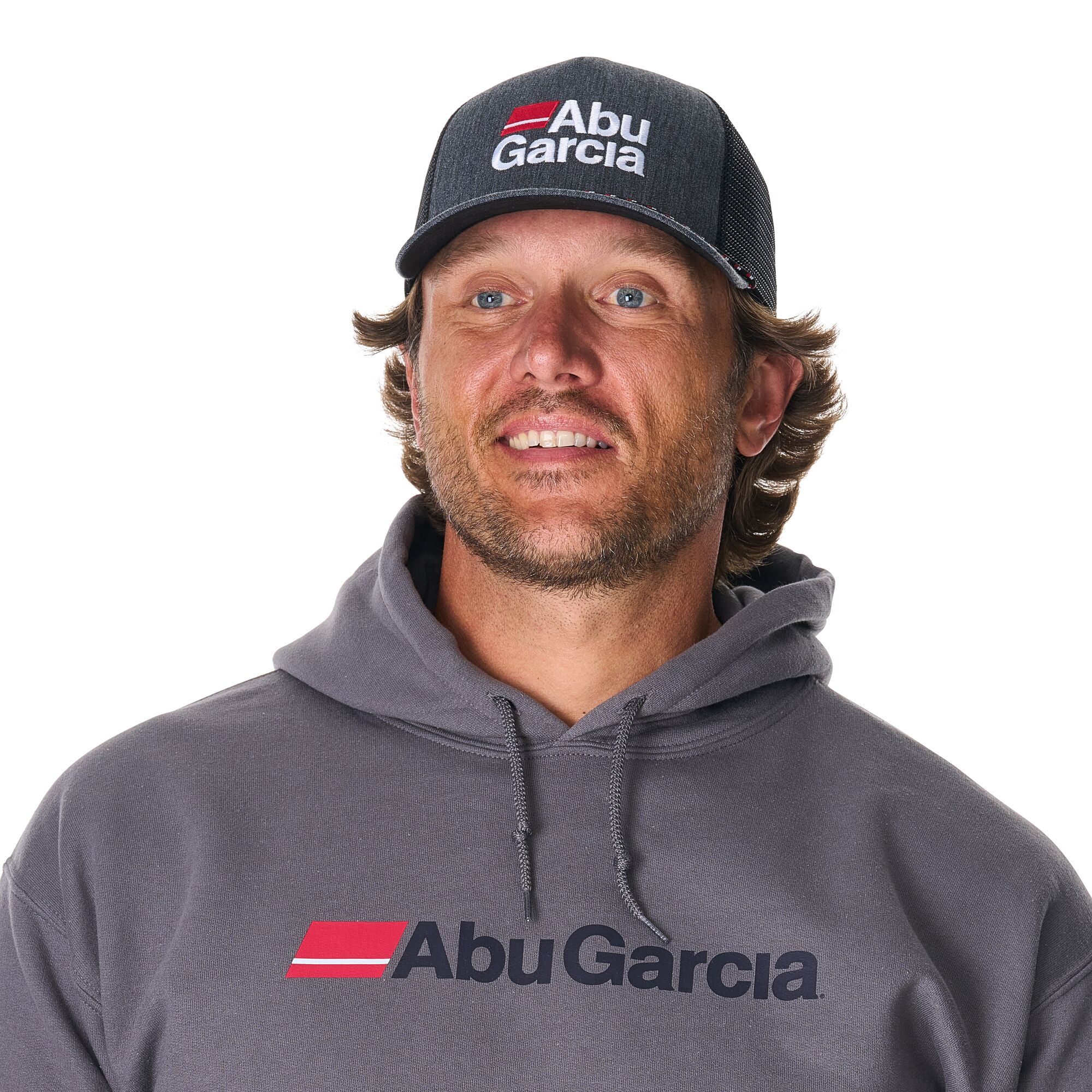 Abu Garcia Stacked Logo Heather Rope Trucker Hat, Black Heather