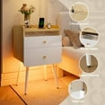 thumbnail image 5 of Pinmoco Set of 2 Tall Nightstand, 2 Drawers LED Bedside Tables with Charging Station and Top Fences, White & Oak, 5 of 9