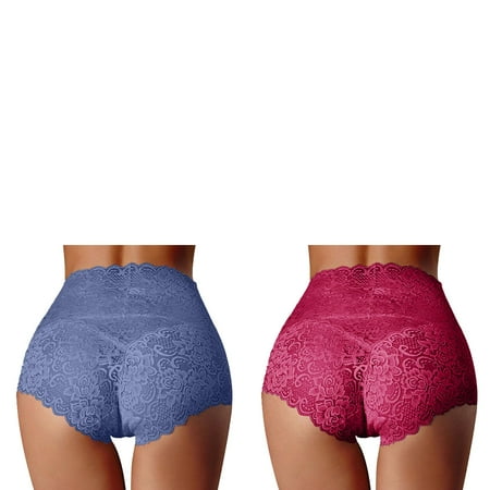 Wijhcboe 2 Pack New Womens Panties Bikini Cotton Pack Sexy High Waist Underwear 100 Cotton Underwear Women Sexy Women s Thin Hollow Lace Ladies Panties Pure Cotton Crotch Large Size Belly Vibrating