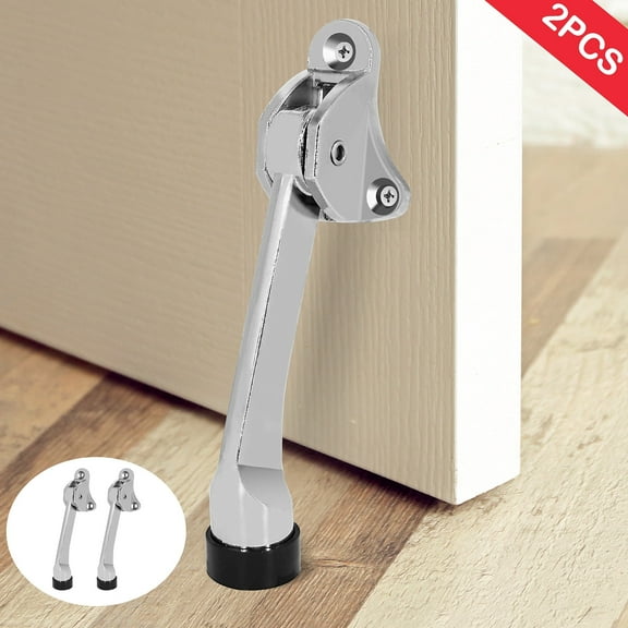 Huryfox 2 Packs Door Stopper - Heavy Duty Kickdown Door Stops, Non-Slip Rubber, Door Brackets, for Bottom of Doors (4 inch, Silver)