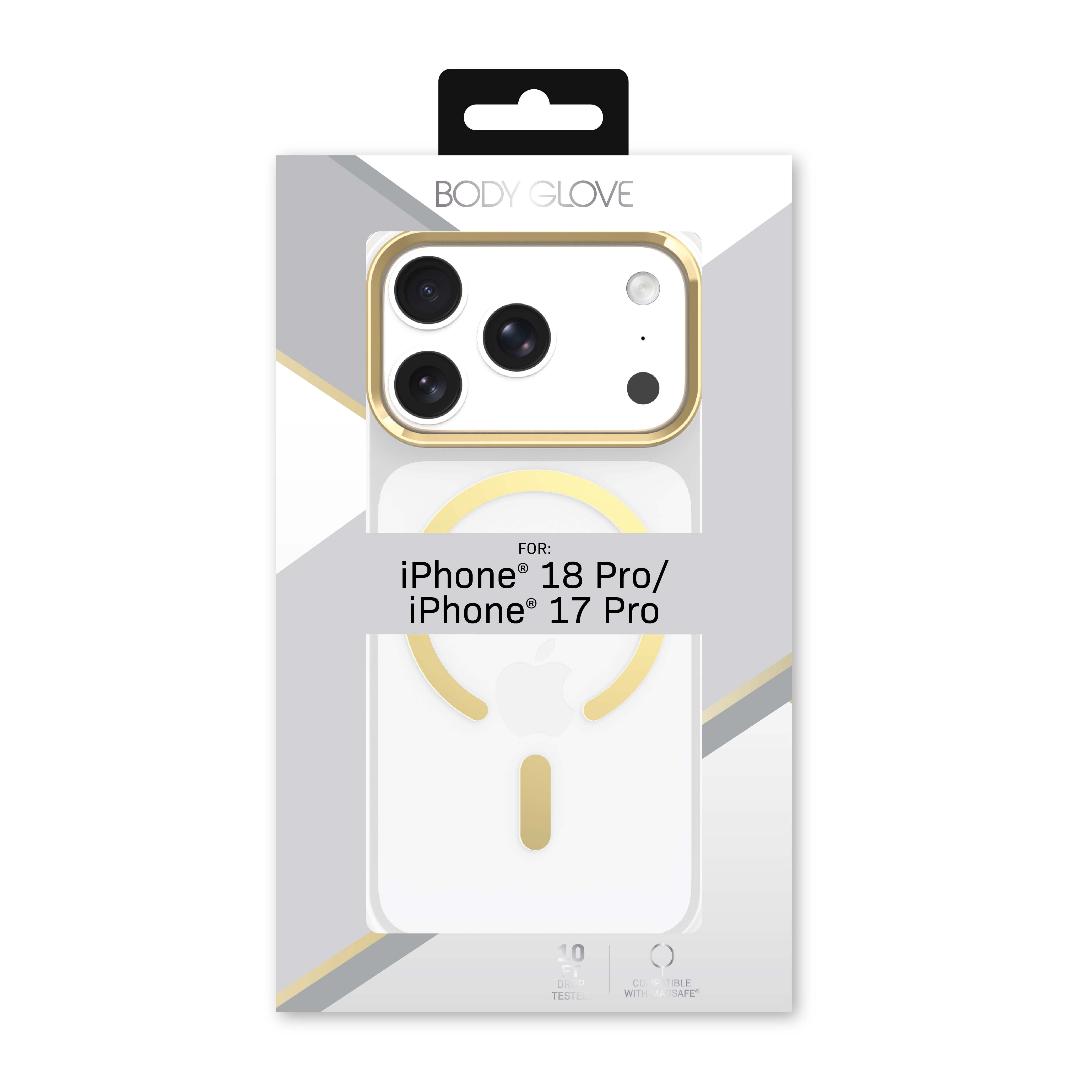 Body Glove Reflector Phone Case for iPhone 18 Pro / 17 Pro, MagSafe Compatible - Clear/Gold