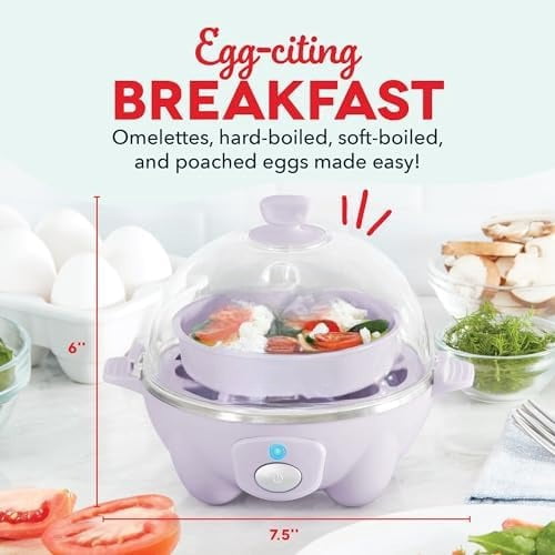 Rapid Egg Cooker - Boiler,Poacher & Steamer - Includes Measuring & Recipe Guide - Dishwasher Safe - BPA Free - Holds 7 Eggs,Lavender,(Pack of 4)