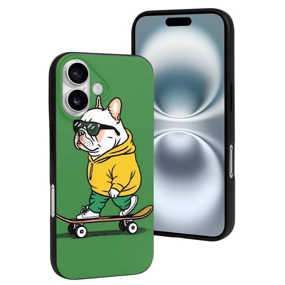 Compatible with Iphone 16 Case - Cute Soft Cool Skateboarding Bulldog Silicone Case Compatible with Iphone 16 Phone Case for Women Men
