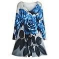 thumbnail image 3 of Blue Rose Long Sleeve Dresses For Women Vintage Elegant Party Dress Oversized V-neck Dress S-8XL, 3 of 7