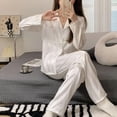 thumbnail image 1 of Conjunto de Pijama de rayas de cebra para mujer, ropa de dormir femenina con solapa de satén de seda sintética, camisa de manga larga, pantalones, ropa de casa, 2 piezas, 1 of 4