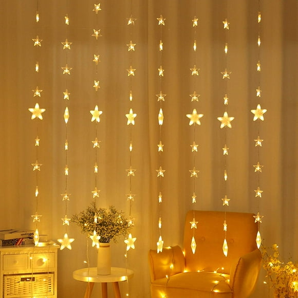 Window Star String Lights,144 LED 80 Starry Curtain Lights,Waterproof Star Decorations for Wedding Party Home Garden Bedroom Outdoor Indoor Wall,8 Modes RF Remote,Timing Night Light,Warm White