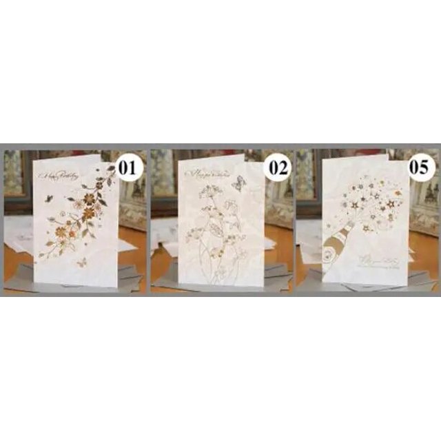 3 tarjetas de feliz cumpleaños elegantes blancas de piezas, tarjetas de felicitación de cumpleaños de mujer con flores doradas y plateadas