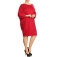 thumbnail image 2 of Women's Plus Size Casual Solid Loose Fit 3/4 Sleeve Dolman Sleeve Midi Dress, 2 of 5