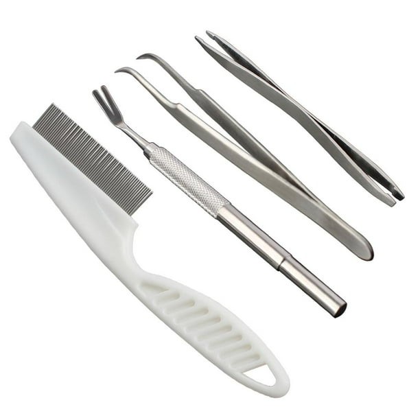Juego De Herramientas Para Eliminar Garrapatas Humanizado Antideslizante Prácticas Pinzas De Horquilla De Acero Inoxidable Y Plástico Kit De Eliminación De Pulgas Con Peine Con Caja,4Pcs/Set Eigraketly PT000790-00