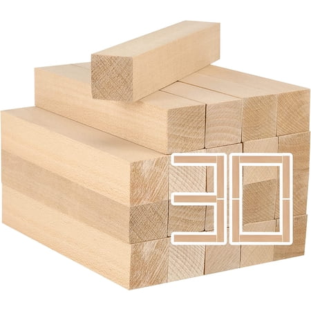 30 Pack 6 x 1 x 1 Inch Basswood Carving Blocks, Soft Solid Unfinished Wood Whittling Blocks, Basswood Square Wood Blocks for Carving and Whittling