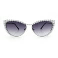 thumbnail image 4 of Womens Luxe Pearl Jewel Trim Classic Cat Eye Metal Rim Sunglasses Silver - Smoke, 4 of 8