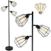 3 Light Tree Floor Lamps for Living Room, Standing Lamps with 3 E26 Vintage Edison Bulbs, UL Listed Plug