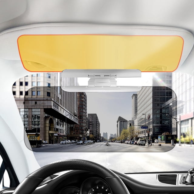 Visera para coche 2 en 1 | Parasol antideslumbrante diurno y nocturno | Gafas de conducción anti-UV | Diseño ajustable con clip para protección ocular | Visera ABS blanca de 32 x 12 cm