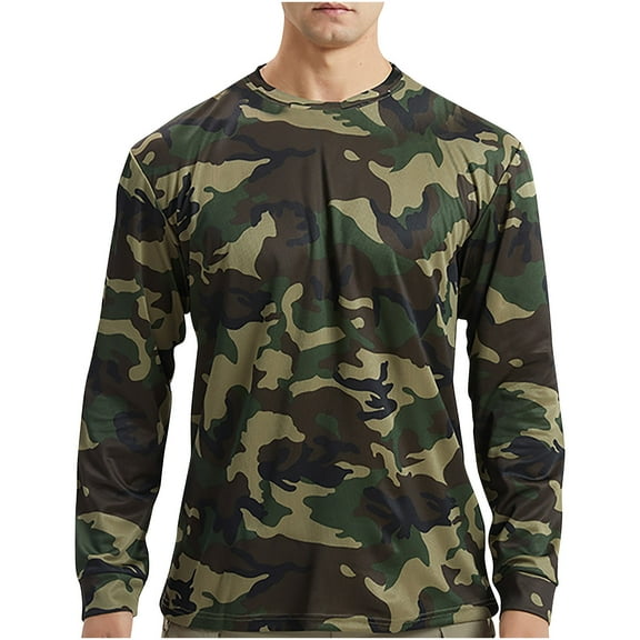 ibuvkizy Mens Long Sleeve T-Shirts Men's Summer Lightweight Breathable Snug Camouflage Quick Drying Long Sleeved Round Neck Tops,Camouflage M