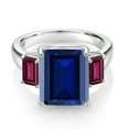 thumbnail image 2 of Gem Stone King 8.16 Ct Blue Simulated Sapphire Red Rhodolite Garnet 925 Sterling Silver 3-Stone Ring (Size 8), 2 of 3