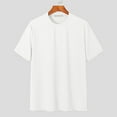 thumbnail image 2 of Lovskoo 2024 Short Sleeve Shirts for Men Round Neck Solid Color Thin Daily Casual Loose Shirt White 2XL, 2 of 6