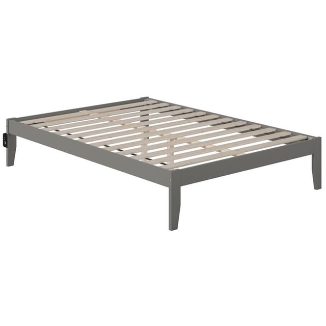 Bowery Hill Lit Double Moderne en Bois Massif avec Station de Recharge USB, Gris