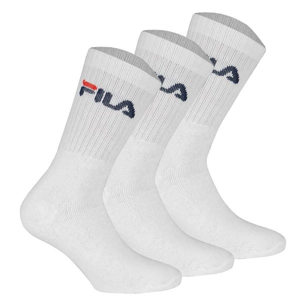 FILA Calcetines unisex 3 pares - calcetines de tenis, calcetines de tripulación, terry, deporte, logo 35-46 Weiß 39-42 (6-8 UK)