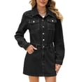 thumbnail image 3 of Busydd Women's Denim Dress Fashion Solid Color Button Fall Dresses Casual Lapel Long Sleeve Jean Mini Dress with Front Pockets S, 3 of 8