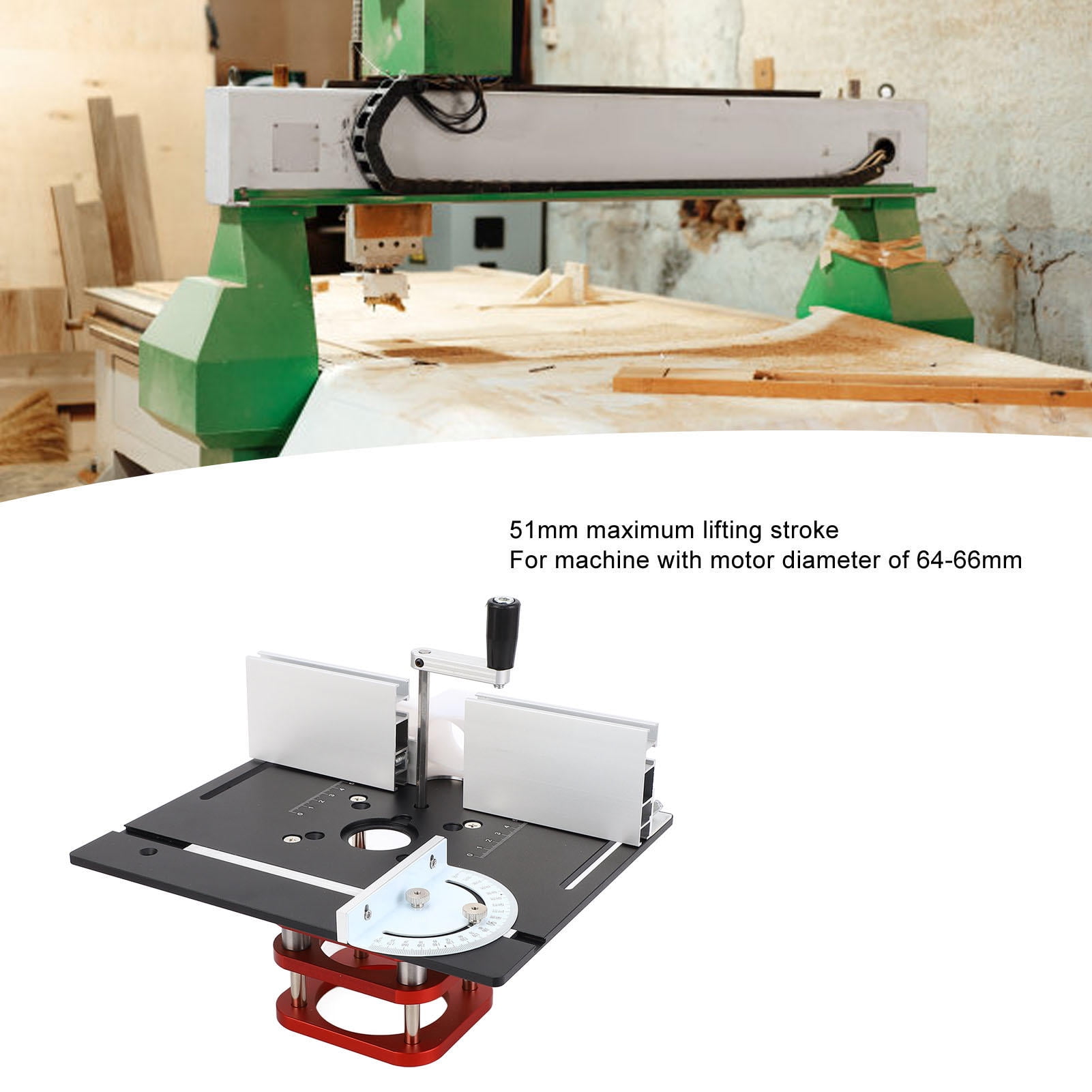 Yajisi 51mm Manual Lifting Router Table Base – Universal 64‑66mm Motor, 2″ Stroke, Aluminum Alloy, Easy Install