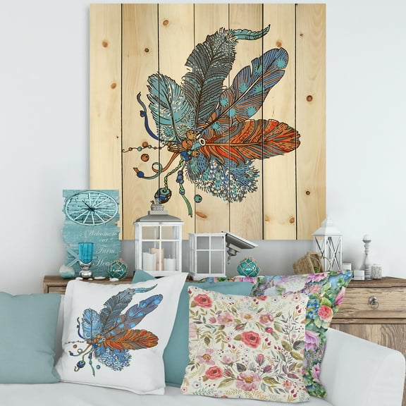 Designart 'Ethnic Boho Art Design' Bohemian & Eclectic Print on Natural Pine Wood