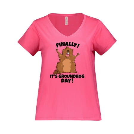 

Inktastic Finally It s Groundhog Day Women s Plus Size V-Neck