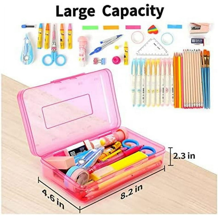 Sooez 1 Pack Pencil Box, Plastic Pencil Case, Hard Pencil Case with  Stickers, Plastic Storage Crayon Box, Large Plastic Pencil Boxes, Stackable  Pencil