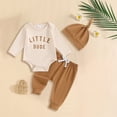 thumbnail image 2 of UngA Newborn Baby Boy Clothes Fall Outfit Infant Letter Print Romper Pants Hat Set Coming Home 3Pcs Matching Outfits (Beige,9-12 Months), 2 of 6