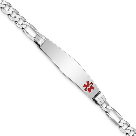 Primal Gold 14 Karat White Gold Medical Soft Diamond Shape Red Enamel Figaro Link ID Bracelet
